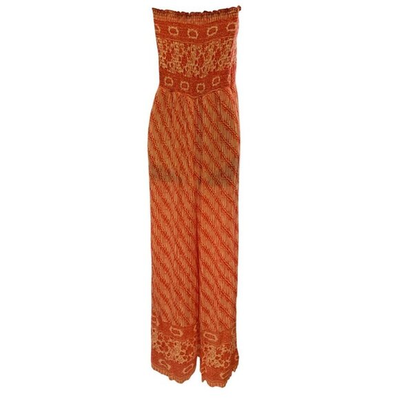 Free People jumpsuit strapless Med orange white stretchy - Picture 4 of 6